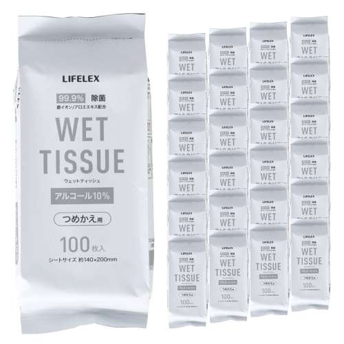 【まとめてお得】LIFELEX　除菌ウェット　アルコール詰替用　１００枚入　×２４個セット