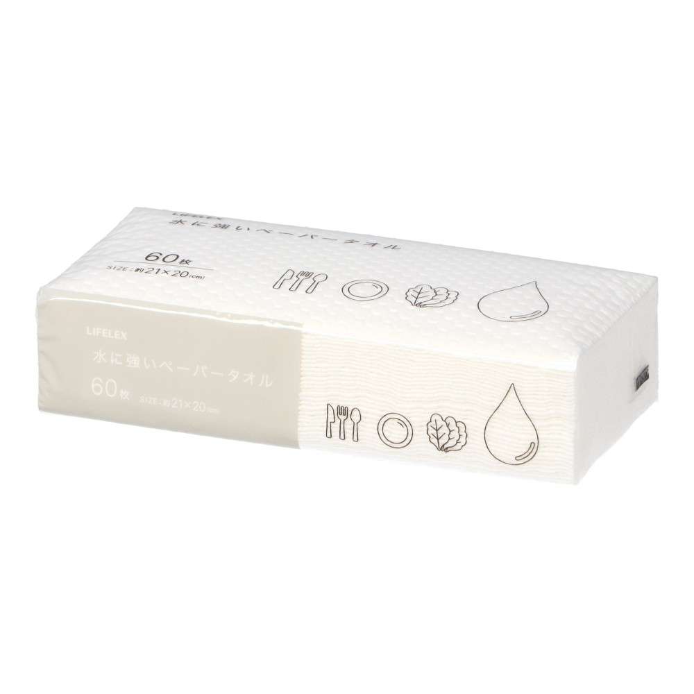 LIFELEX　水に強いペーパータオル　６０枚入りパックタイプ　ＧＰ２１０２００‐１Ｐ　ホワイト