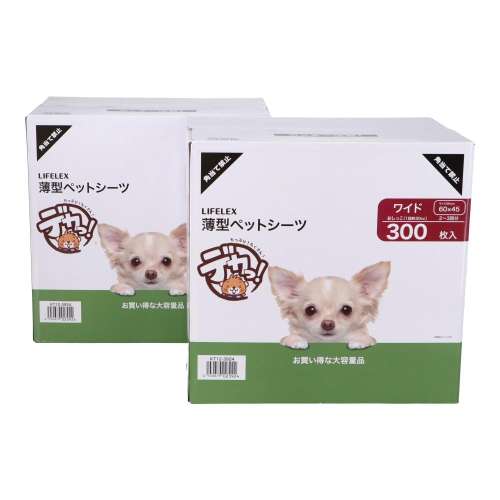 【まとめてお得】LIFELEX 大容量薄型ペットシーツ ワイド 300枚×2個セット 犬トイレシート 吸水シート