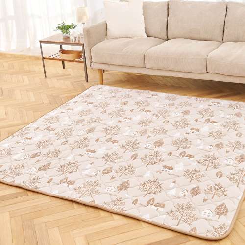 LIFELEX 洗える強冷感制菌防臭キルトラグ 約90x185cm北欧ネコ3ベージュ