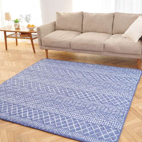 LIFELEX 洗える強冷感制菌防臭キルトラグ 約185x240cmキリム2ネイビー