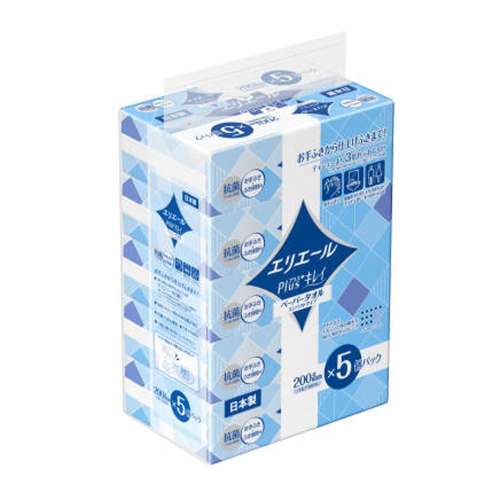 大王製紙　エリエールＰｌｕｓ＋キレイペーパータオルコンパクトタイプ２００Ｗ５Ｐ