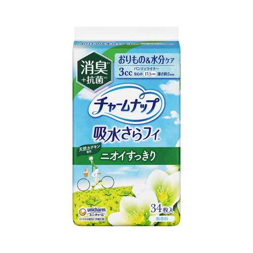ユニ・チャーム　チャームナップ 吸水さらフィ 女性用 パンティライナー 3cc 無香料 消臭タイプ 34枚 17.5cm【軽い尿もれの方】×36個セット