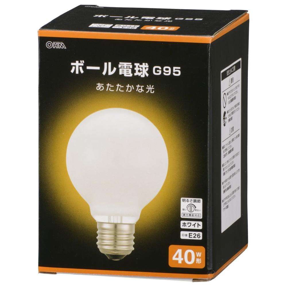 オーム電機　Ｇ９５ボール球４０Ｗホワイト　ＬＢ‐Ｇ９６３８Ｋ‐ＷＮ