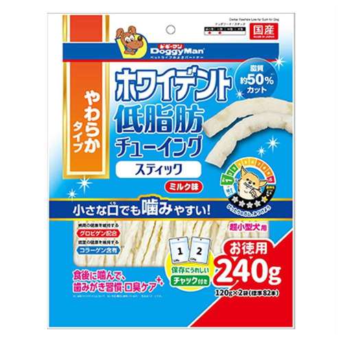 ドギーマンハヤシ　ホワイデント　低脂肪　チューイングスティック　超小型犬用　ミルク味240g