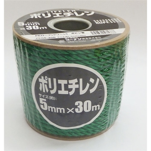 ＰＥロープ　グリーン　ボビン巻　５ｍｍ×３０ｍ ５ｍｍ×３０ｍ