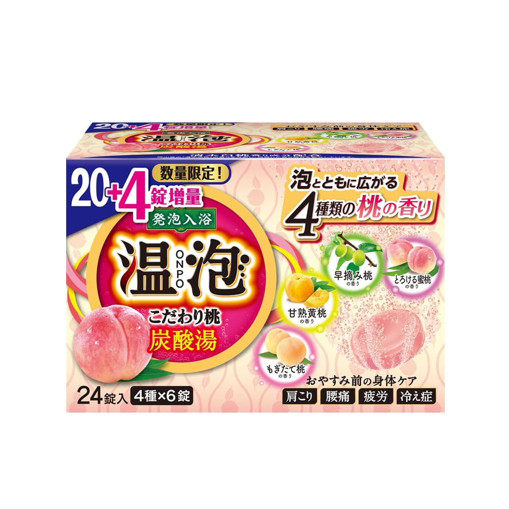 アース製薬温泡ＯＮＰＯこだわり　桃炭酸湯　２０錠＋４錠