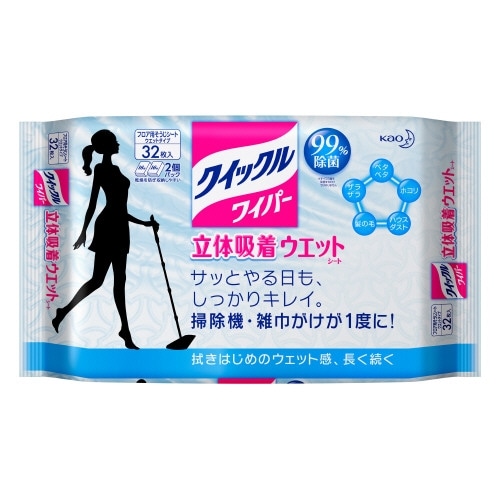 花王　クイックルワイパー　立体吸着ウエットシート　香りが残らないタイプ　３２枚入