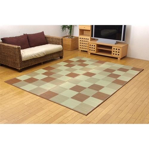 イケヒコ・コーポレーション(IKEHIKO) 　純国産　い草ラグカーペット　『ブロック２』　ブラウン　１４０×２００ｃｍ