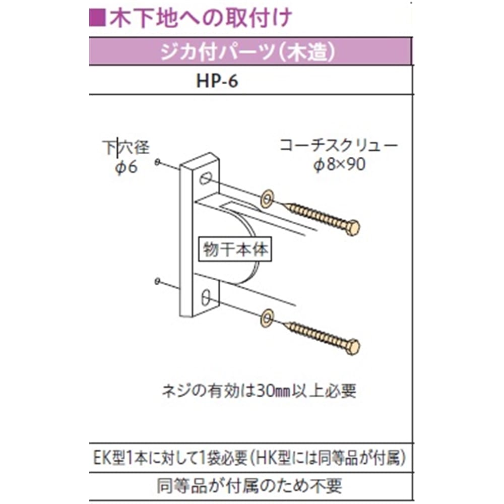 川口技研ホスクリーン取付金具　ＨＰ－６直付パーツ・木下地用