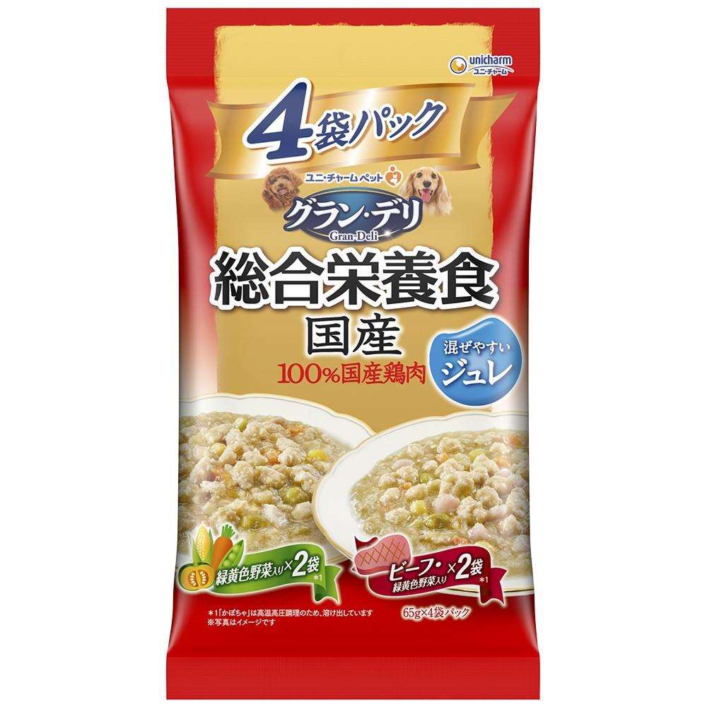 ユニチャーム・ペットケア　グラン・デリ総合栄養食国産パウチジュレ成犬用緑黄色野菜入り×ビーフ入り６５ｇ×４袋 成犬用緑黄色野菜入り×ビーフ入り