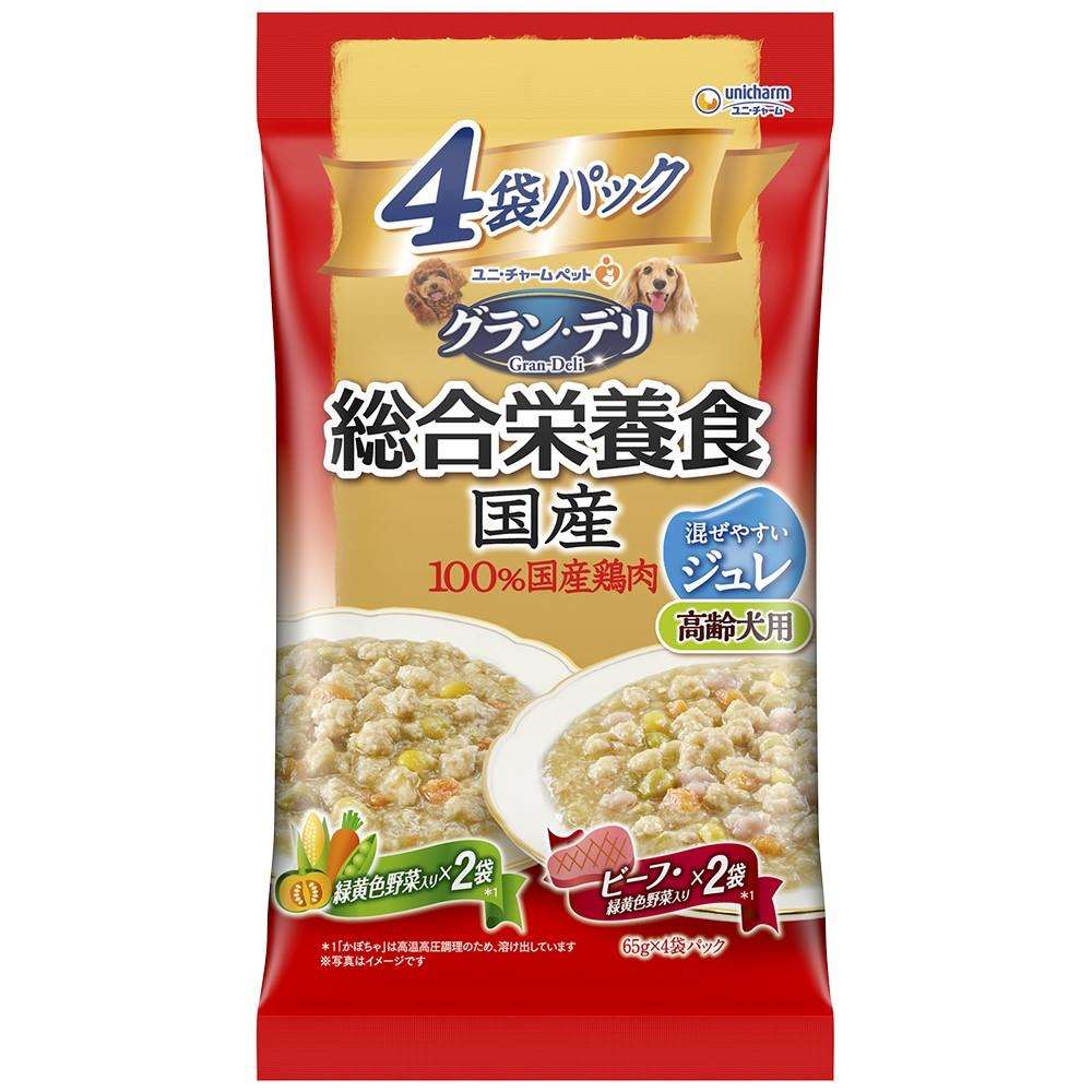 ユニチャーム・ペットケア　グラン・デリ総合栄養食国産パウチジュレ高齢犬用緑黄色野菜入り×ビーフ入り６５ｇ×４袋 高齢犬用緑黄色野菜入り×ビーフ入り