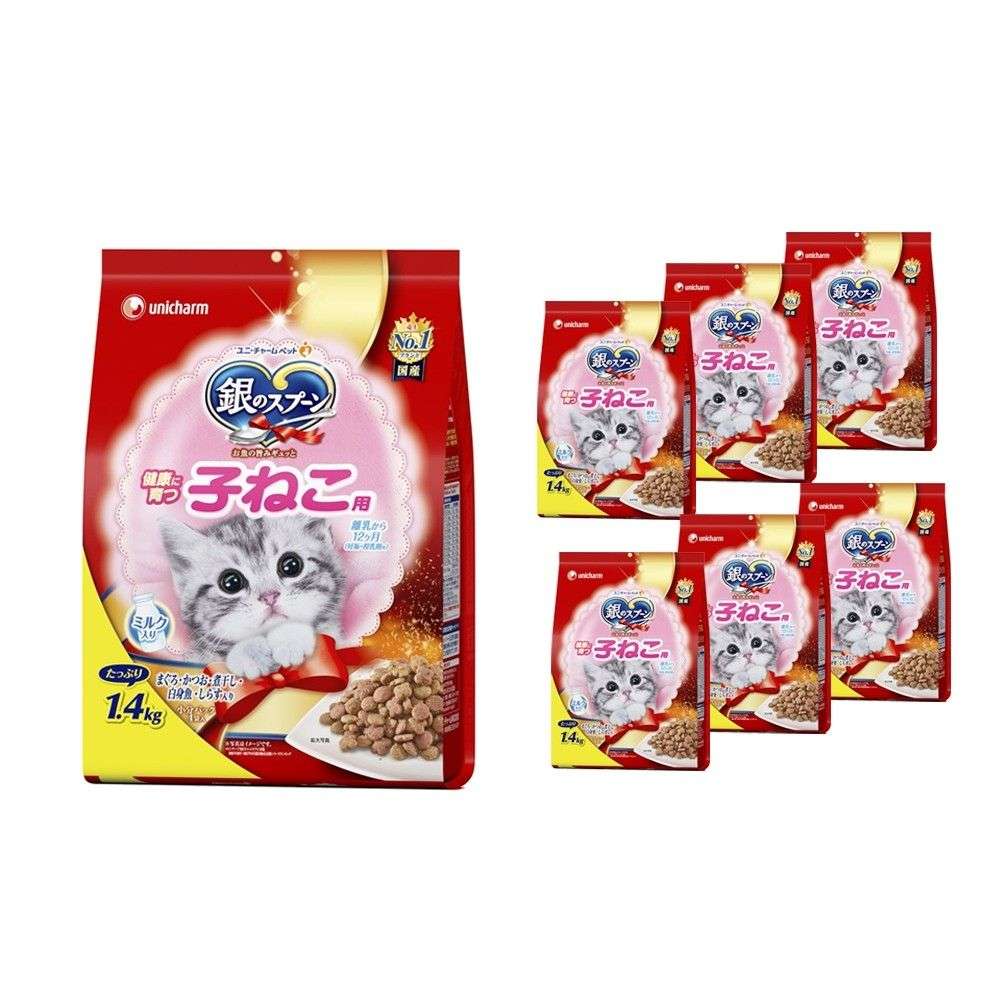 ユニ・チャーム　銀のスプーン　 贅沢うまみ仕立て　健康に育つ子ねこ用　お魚づくしミルク入り　１．４ｋｇ　×6個セット 6個セット