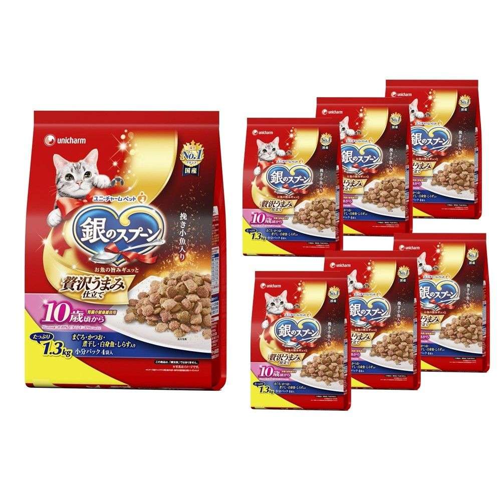 ユニ・チャーム　銀のスプーン　 贅沢うまみ仕立て　腎臓の健康維持用１０歳が近づく頃から　お魚づくし　１．３ｋｇ　×6個セット 6個セット