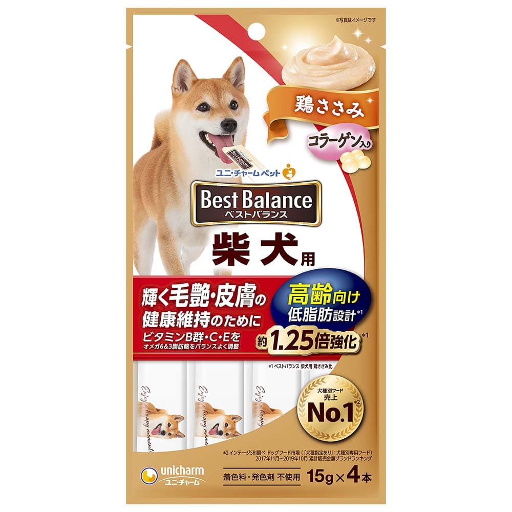 ユニ・チャーム　ベストバランスおやつ　柴犬用　高齢向け　鶏ささみ １５ｇ×４本 高齢向け　鶏ささみ１５ｇ×４本