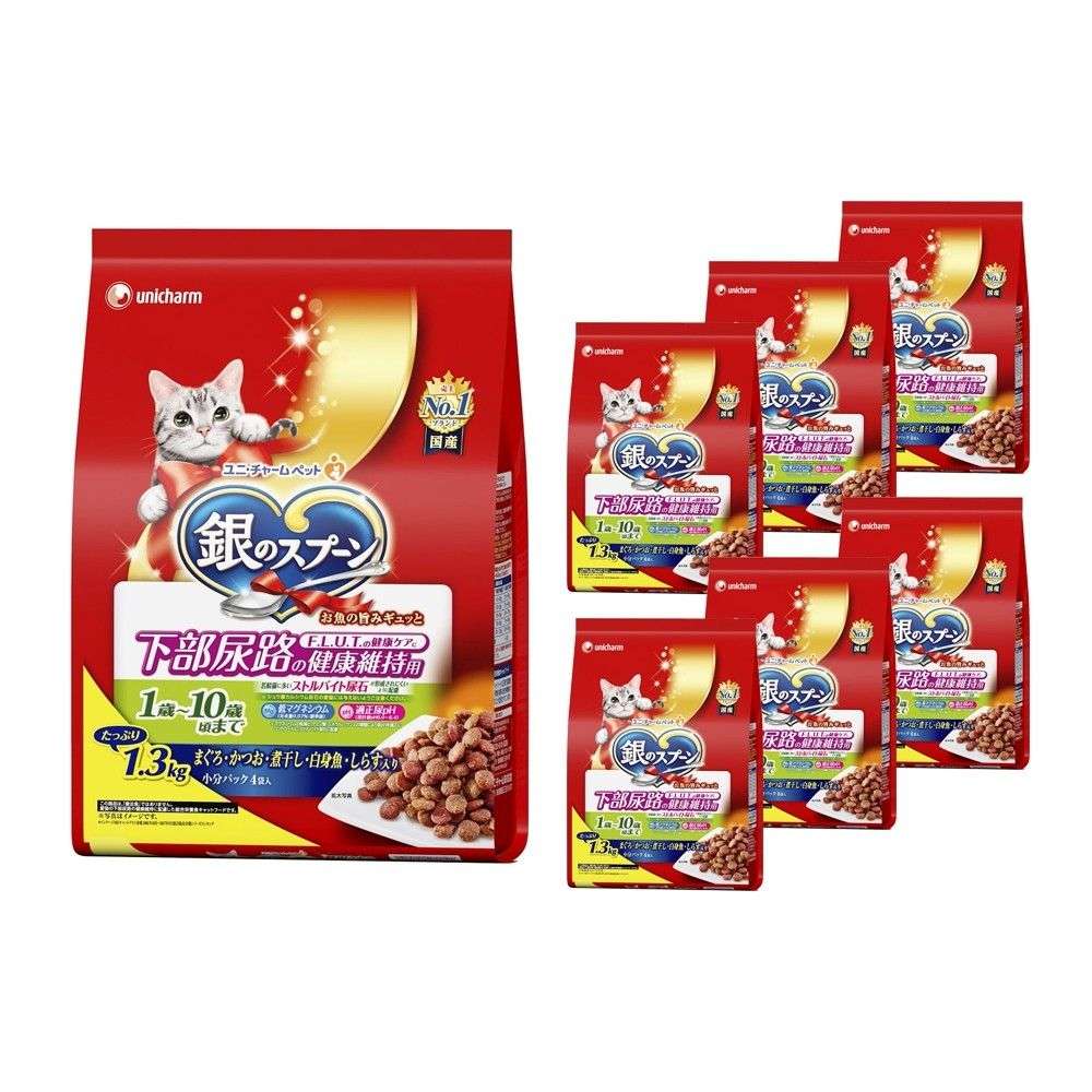 ユニ・チャーム　銀のスプーン　 贅沢うまみ仕立て　下部尿路の健康維持用　１歳－１０歳頃までお魚づくし　１．３ｋｇ　×6個セット 6個セット