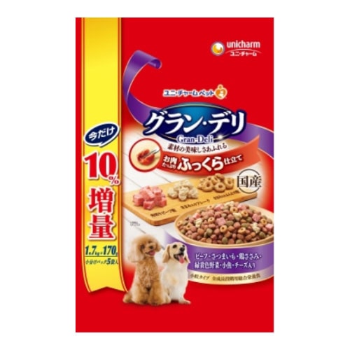 グラン・デリふっくら仕立てビーフ・さつまいも・鶏ささみ・緑黄色野菜・小魚・角切りビーフ粒入り　１．７ｋｇ ビーフ・さつまいも・鶏ささみ・緑黄色野菜・小魚・角切りビーフ粒入