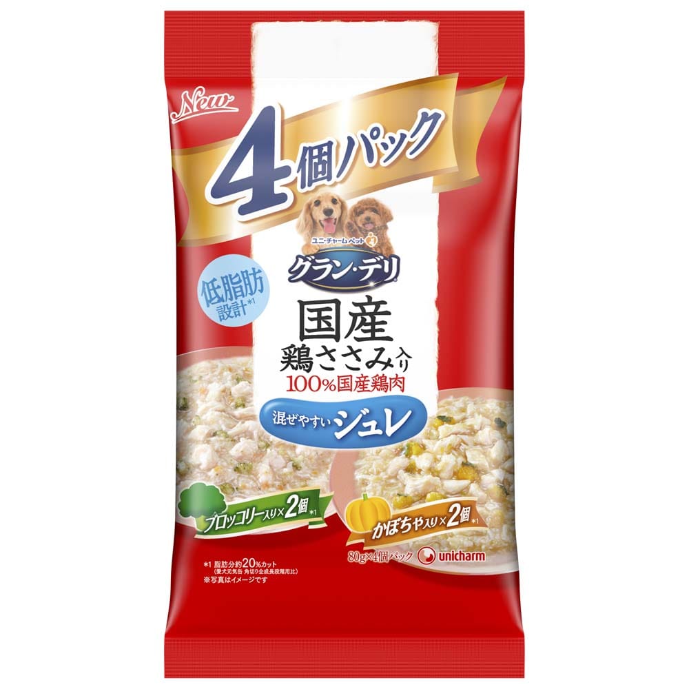 ユニ・チャーム　グラン・デリ　ささみパウチジュレ成犬用ブロッコリー×かぼちゃ ８０ｇ×４個　×１６個セット