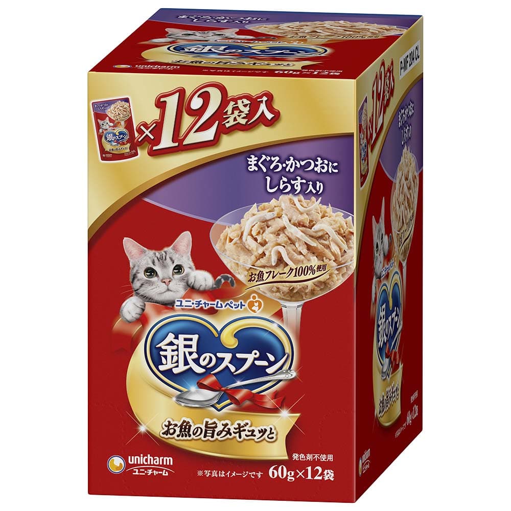 ユニ・チャーム　銀のスプーン パウチまぐろ・かつおにしらす入り ６０ｇ×１２個