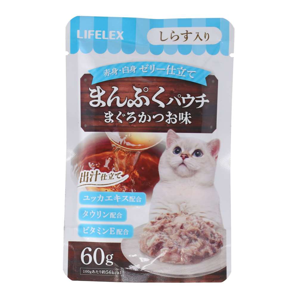 LIFELEX　まんぷくパウチ６０ｇ　まぐろ＆かつお味　しらす入り　赤身／白身ゼリー仕立て しらす入り