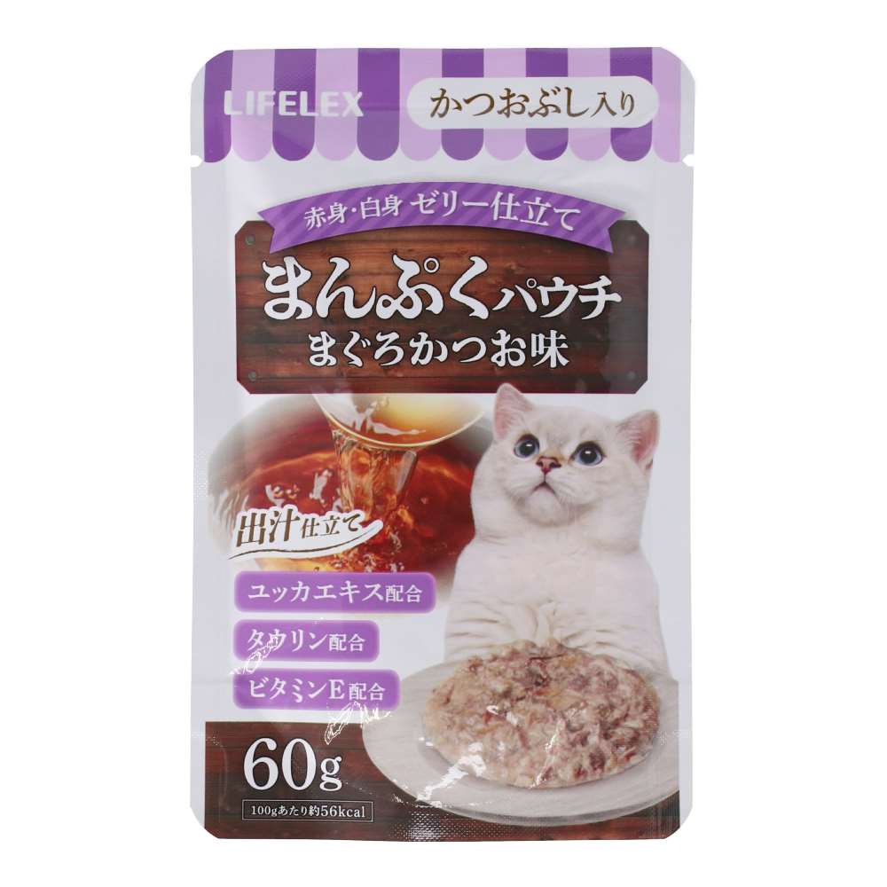 LIFELEX　まんぷくパウチ６０ｇ　まぐろ＆かつお味　かつおぶし入り　赤身／白身ゼリー仕立て かつおぶし入り