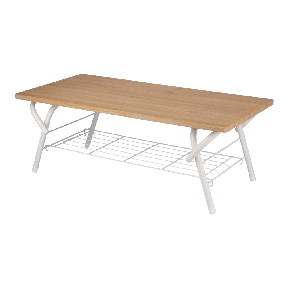 コーナン オリジナル LIFELEX アイアン棚付テーブル ホワイト／ナチュラル 約幅90X奥行45X高さ32cm 耐荷重：天板10kg、棚板