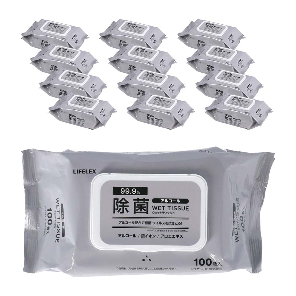 LIFELEX 除菌ウェットティッシュ アルコール 蓋付き 100枚入り ×12個セット 100枚入り×12セット