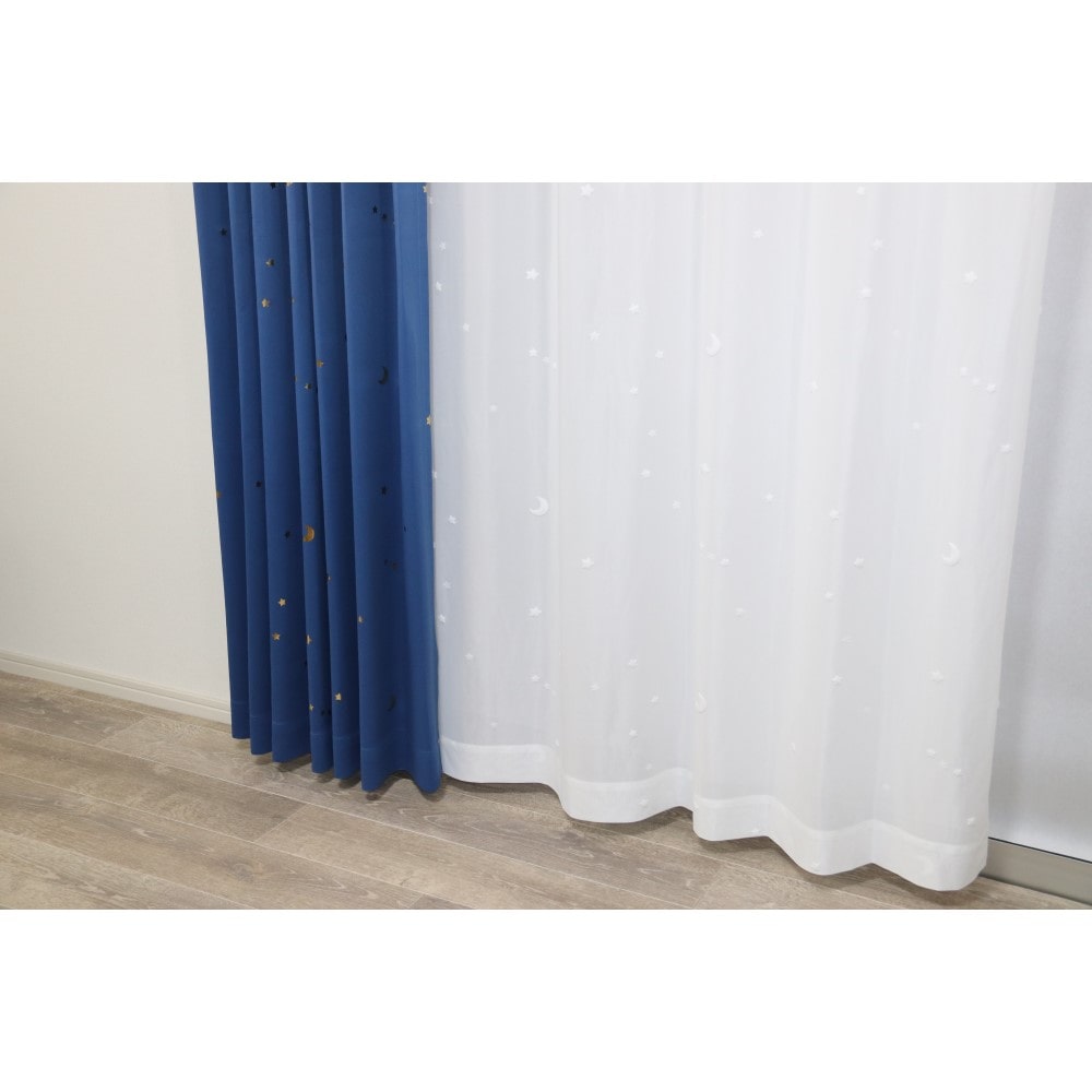 LIFELEX　パイルレースカーテン　スター　100×108cm　アイボリー 丈108cm