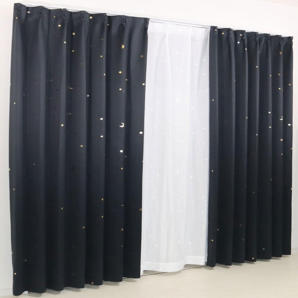 LIFELEX　遮光遮熱保温カーテン　スター　100×200cm　ブラック　2枚組 丈200cm