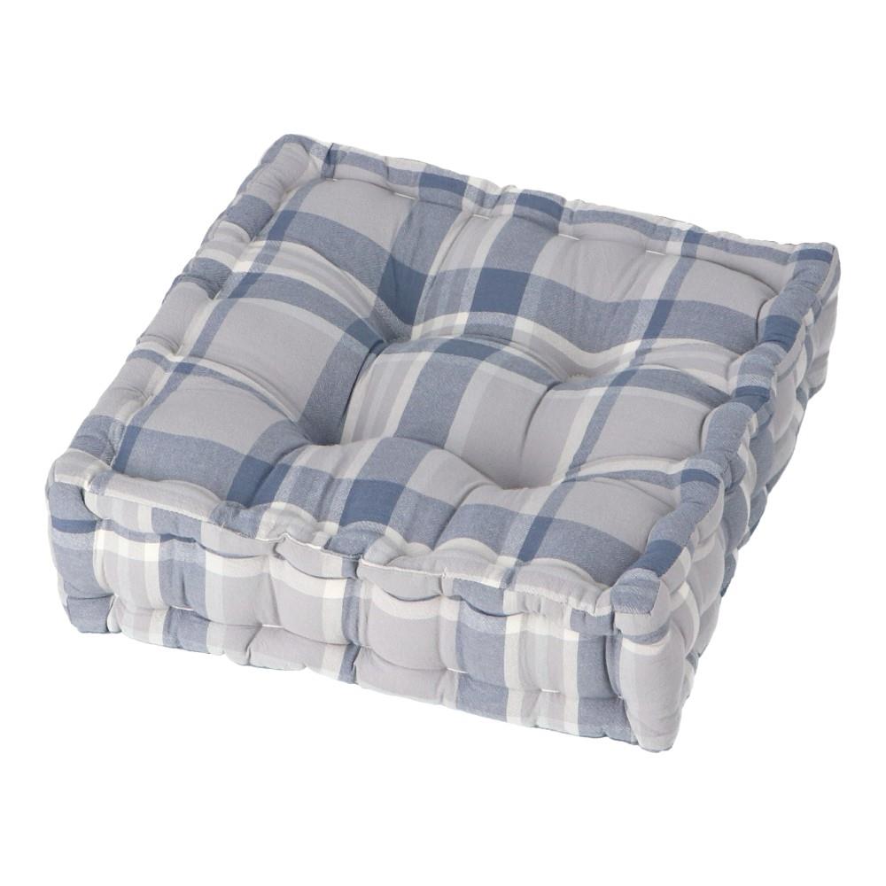 LIFELEX　ウォッシュコットンマチ付クッション　チェック　ネイビー ネイビー