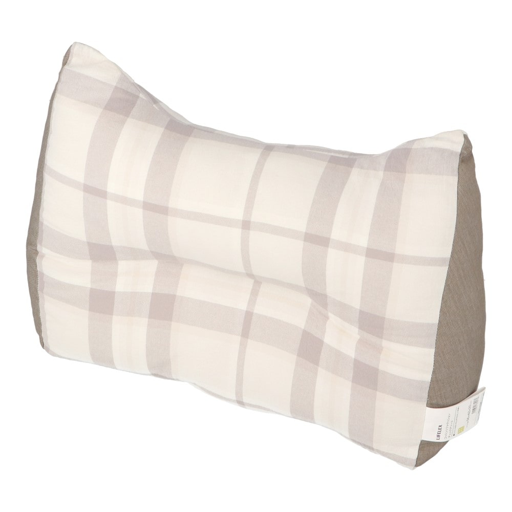 LIFELEX　ウォッシュコットンソファクッション　チェック　ベージュ ベージュ