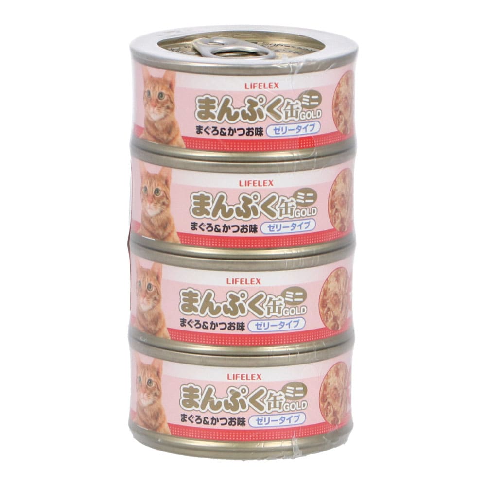 まんぷくミニ缶ゴールド　まぐろかつお味　ゼリータイプ ７０ｇ×４缶 まぐろかつお味