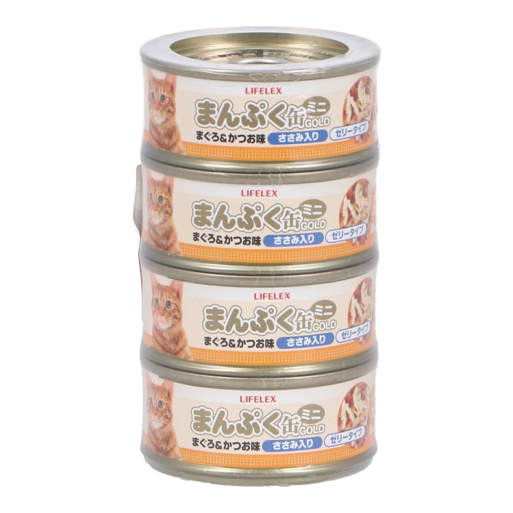 まんぷくミニ缶ゴールド　まぐろかつお味ささみ入り　ゼリータイプ ７０ｇ×４缶