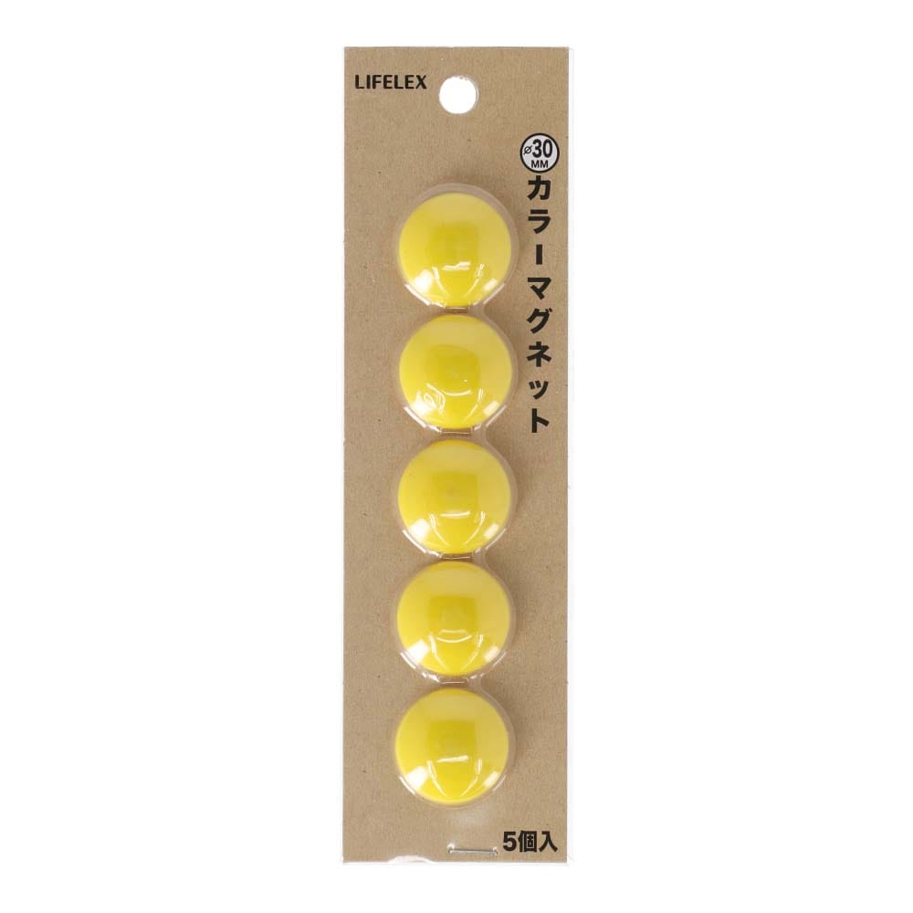 カラーマグネット　黄　３０ｍｍ　５個入り　Ｍ００４Ｙ