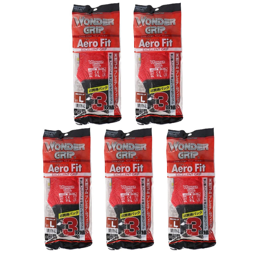 コーナンオリジナル ワンダーグリップ エアロフィット レッド Lサイズ 3P　×5個セット L　×5個セット