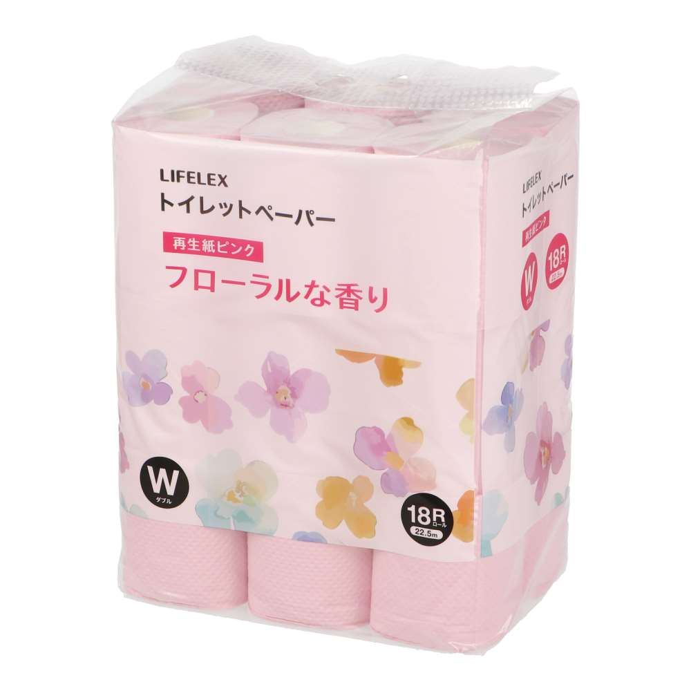 LIFELEX　トイレットペーパー　１８Ｒ　再生紙ピンク香り付き　ダブル２２．５ｍ