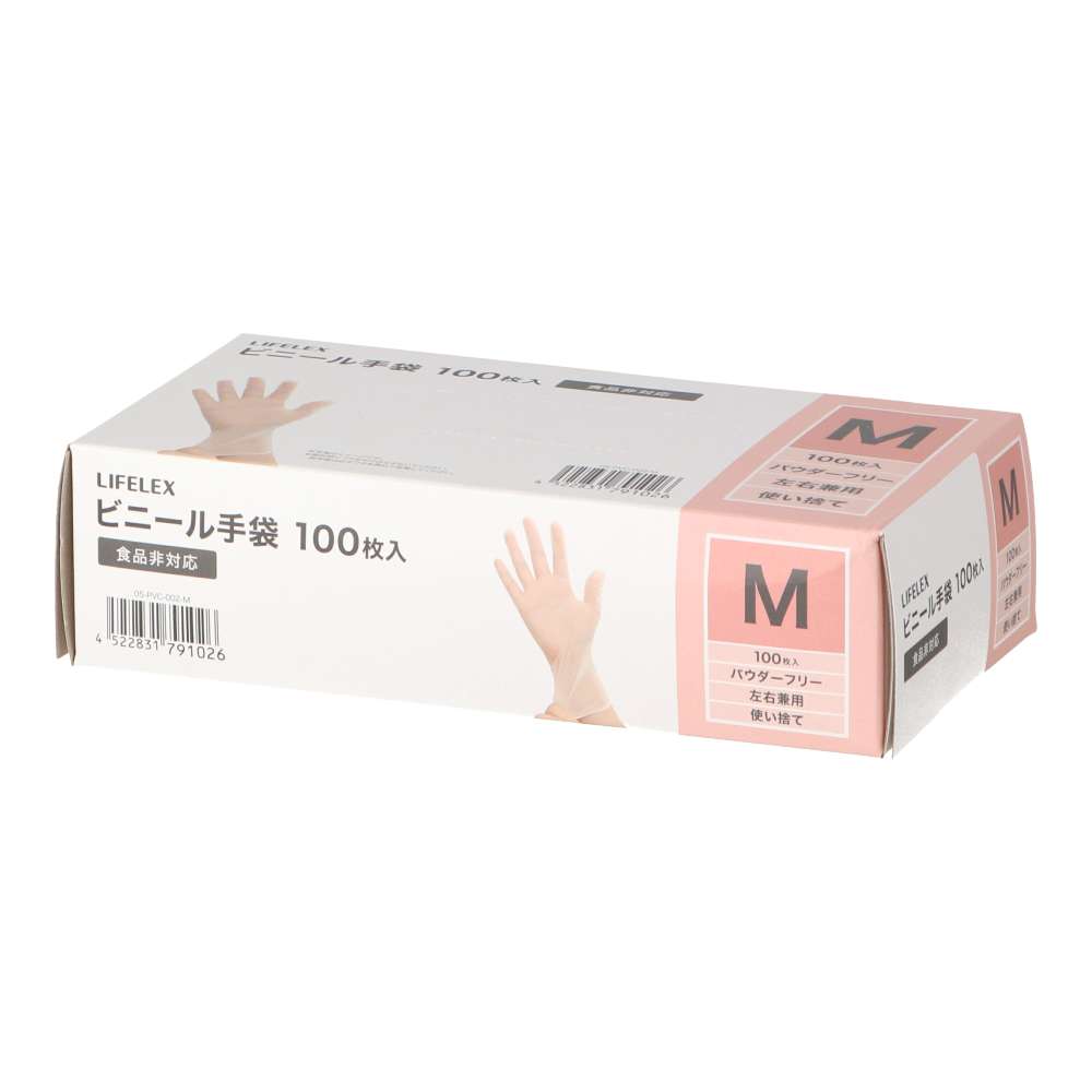 LIFELEX　家庭用ビニール手袋Ｍ　１００枚入り　半透明パウダー無し　食品非対応 M