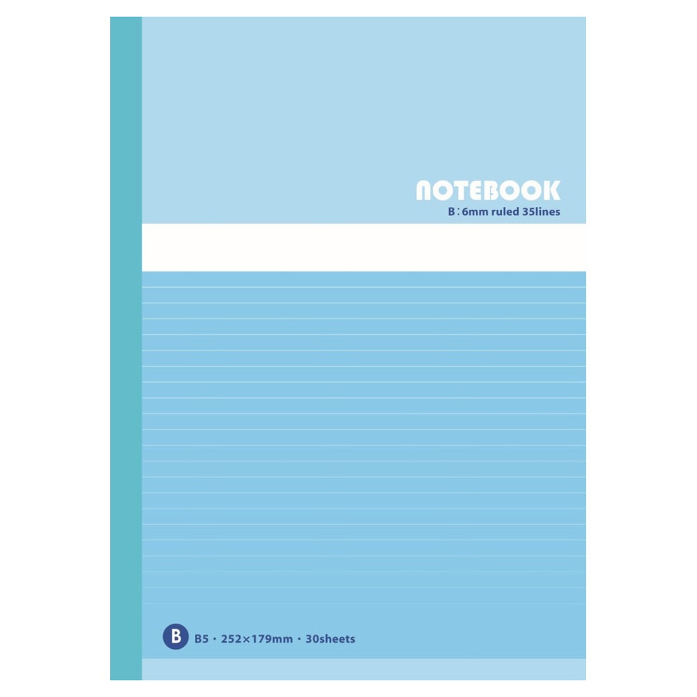 ノートＢ５ Ｂ罫３０枚 ＫＯ－ＮＢ５－Ｂ３０ ブルーヨコ１７９×タテ２５２×厚み３ｍｍ Ｂ５　Ｂ罫３０枚 ブルー