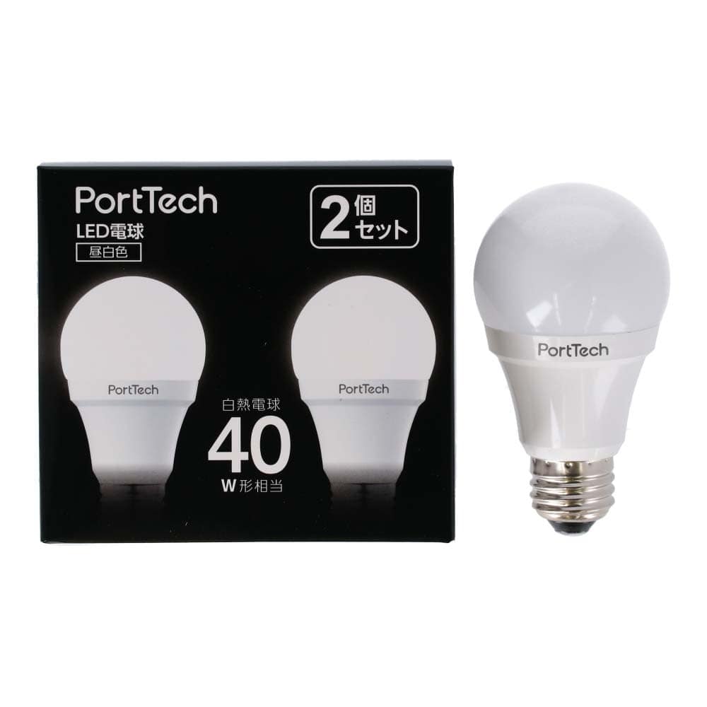 PortTech LED電球広配光40W相当 昼白色 2個セット PA40N26-2 昼白色 2個セット