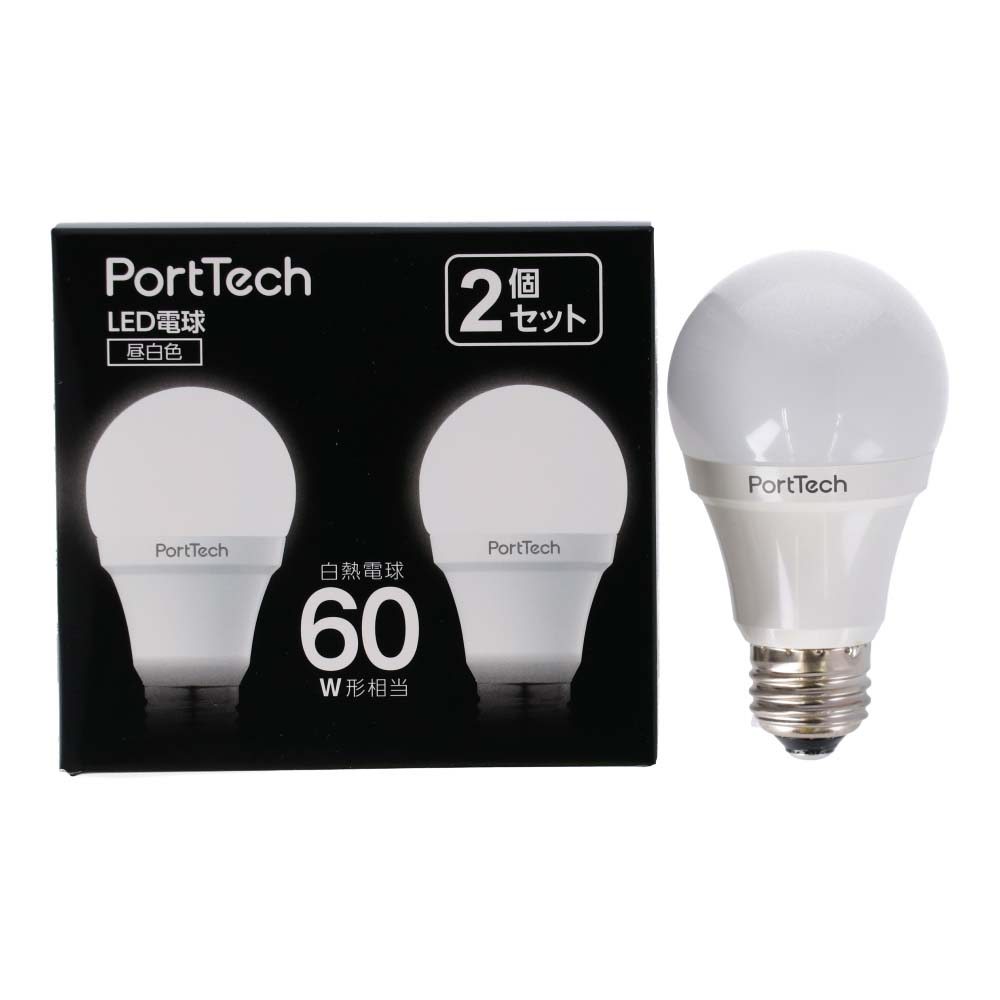 コーナン オリジナル PortTech LED電球広配光60W相当 昼白色 2個セット PA60N26-2
