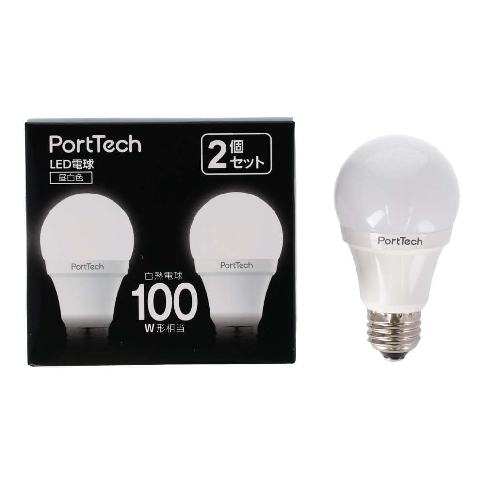 PortTech LED電球広配光100W相当 昼白色 2個セット PA100N26-2 昼白色 2個セット