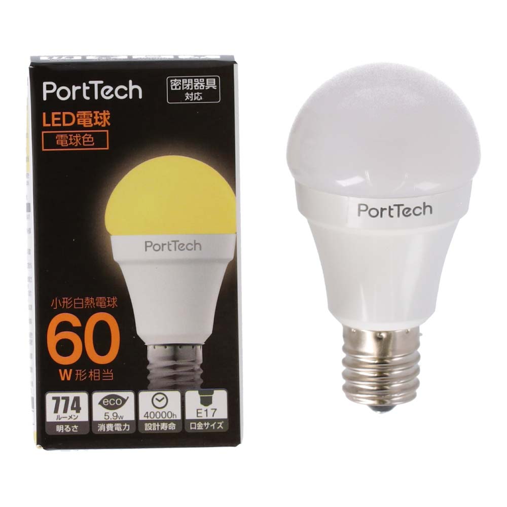 コーナン オリジナル PortTech LED電球小型広配光60W相当 電球色 PA60L17