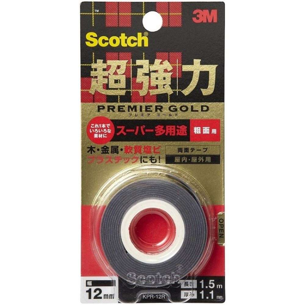 超強力両面テープ　プレミアゴールド　スーパー多用途粗面用 ＫＰＲ－１２Ｒ　１２ｍｍ×１．５ｍ 12ｍｍ×1.5ｍ