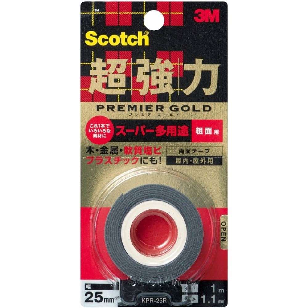 超強力両面テープ　プレミアゴールド　スーパー多用途粗面用 ＫＰＲ－２５Ｒ　２５ｍｍ×１ｍ 25ｍｍ×1ｍ