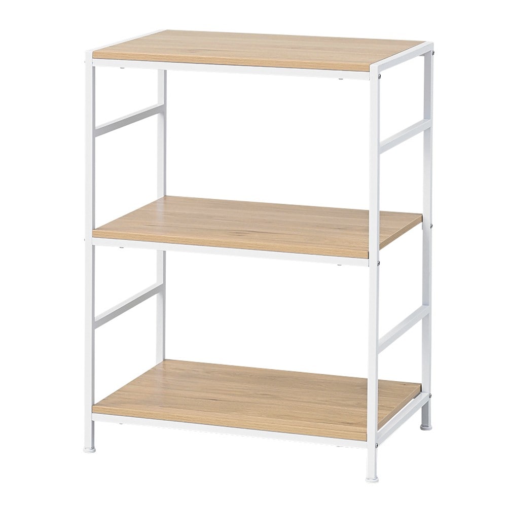 LIFELEX ラック 棚 アイアンラック 3段 ホワイト 幅60 スチール製 木目調 収納棚 オープンシェルフ ディスプレイラック ホワイト New！3段（幅60×奥行40）
