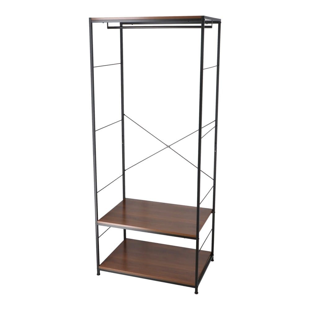 LIFELEX 衣類収納 アイアンワードローブ ブラック 幅75 スチール製 木目調 ハンガーラック 洋服掛け ラック ブラック 新（幅75×奥50×高さ180）