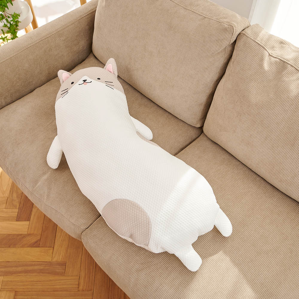 LIFELEX ひんニャ～りロング抱クッション ハチワレ ホワイト