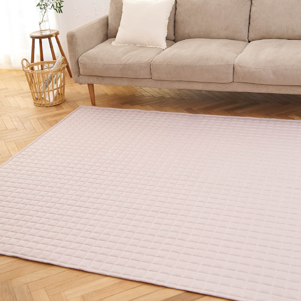 LIFELEX 洗える抗菌防臭ニットキルトラグ 約185×185cmベージュ 185×185cmベージュ