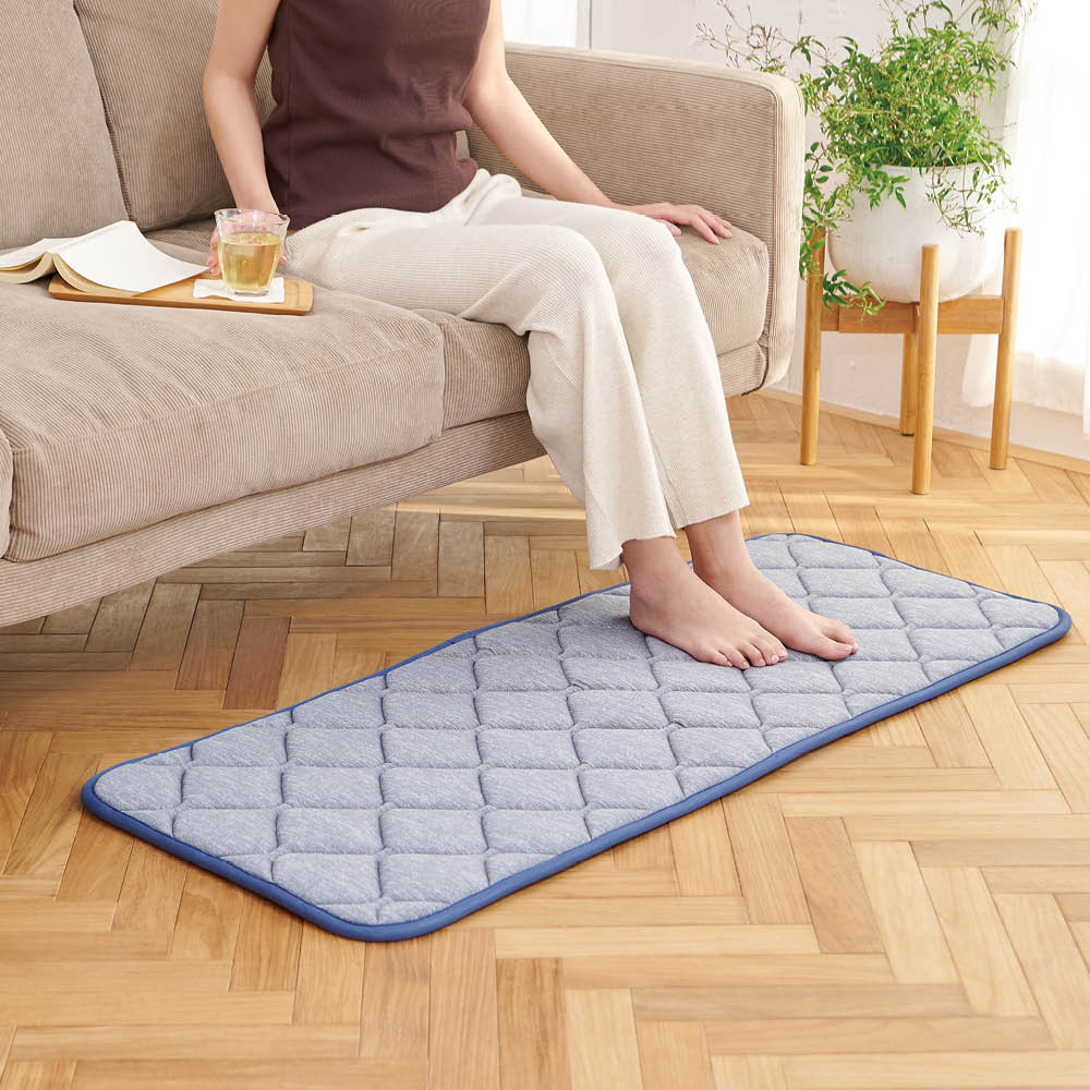 LIFELEX 強冷感＋防ダニ・制菌防臭キルトマット 約50x120cmネイビー 50x120cmネイビー