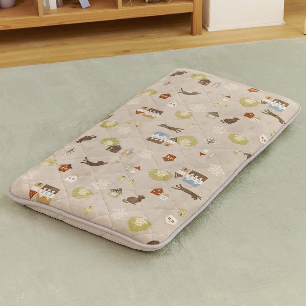 LIFELEX　３層ロングクッション　ネコ　６０×１１０　グレージュ ネコ